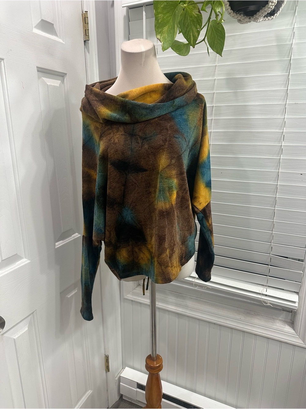 Ariella Brown, Teal & Gold Cowl Neck Sweater